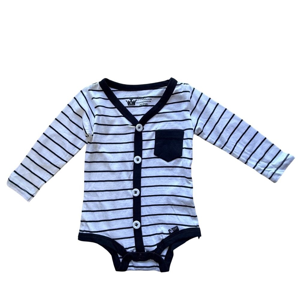 Littlest Prince Couture Baby Bodysuit 6 Months Striped Cotton Long Sleeve